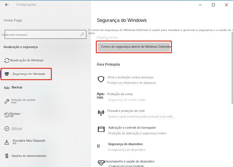 Abrir o Windows Defender