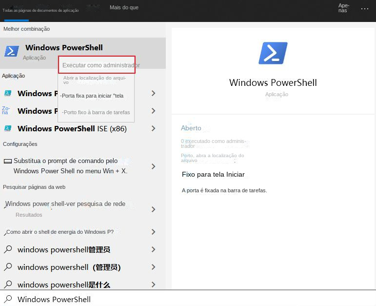 Execução do Windows PowerShell