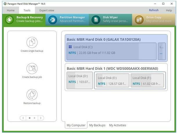 Interface do software Hard Disk Manager 16