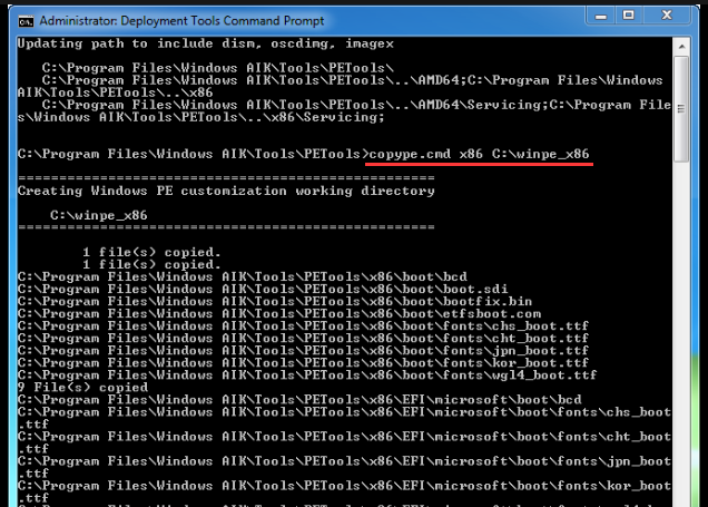 Use copy pe para implantar arquivos PE em winpe-x86