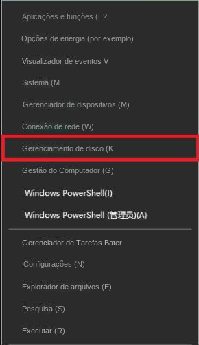 Opções de gerenciamento de disco