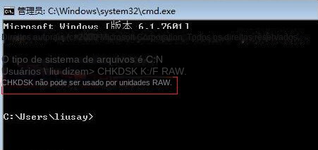 O chkdsk não está disponível para unidades RAW