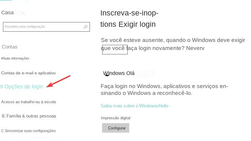 opções de conta e login