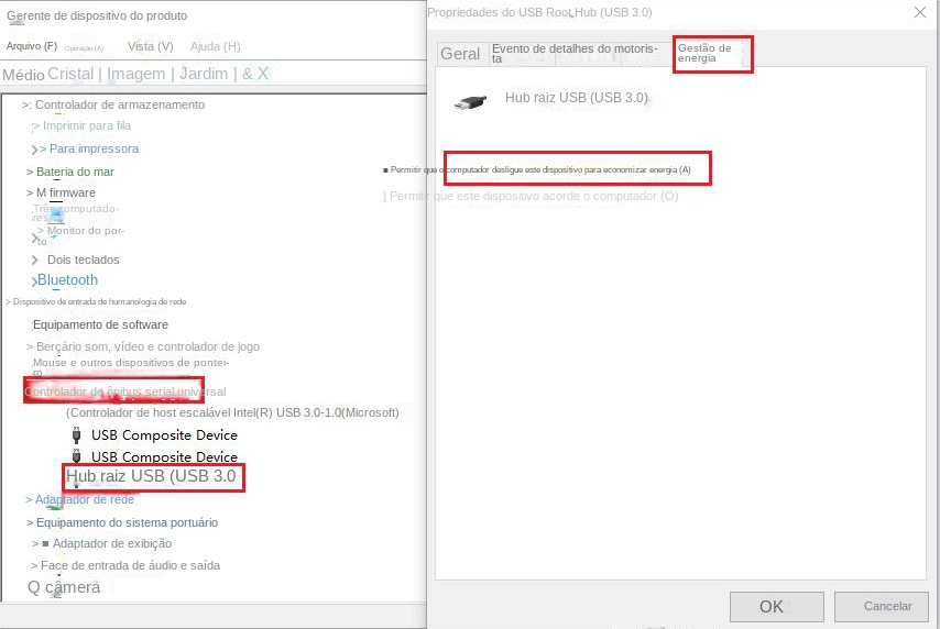 Cancelar para permitir que o computador desligue esse dispositivo para economizar energia
