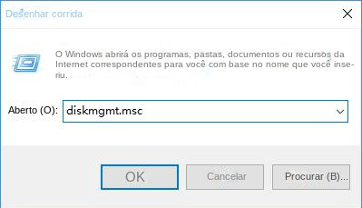 Digite diskmgmt.msc na janela Executar
