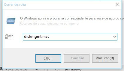 Digite diskmgmt.msc em Executar