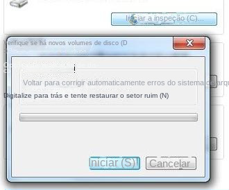 Marque Automatically fix system errors (Corrigir automaticamente erros do sistema de arquivos) e Scan and try to recover bad sectors (Verificar e tentar recuperar setores defeituosos)