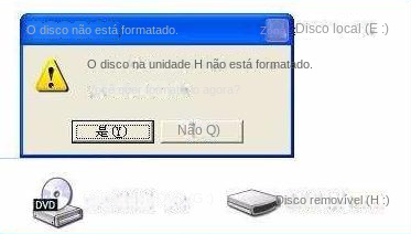 Mensagem de erro de disco não formatado