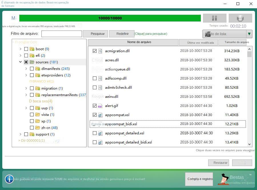 Resultados da verificação de recuperação de formato
