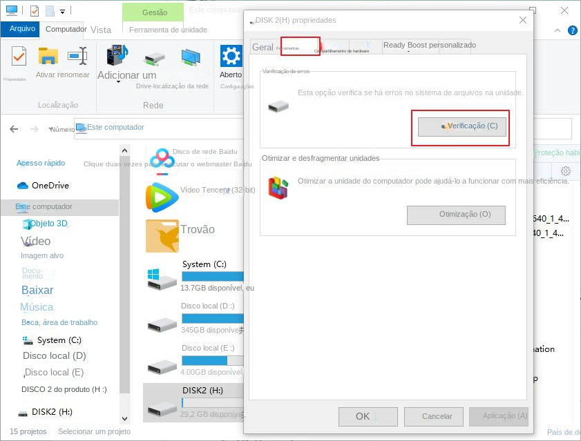 Verifique se há erros no sistema de arquivos do cartão SD