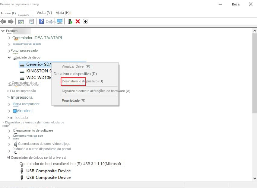 Selecione Atualizar driver
