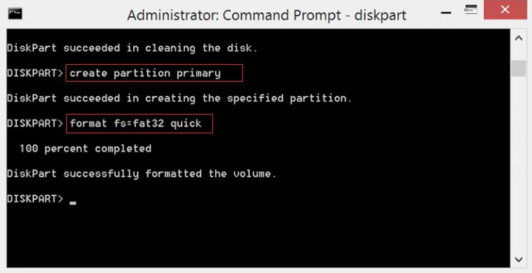 Digite o comando create partition primary