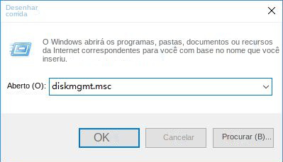 Digite diskmgmt.msc na janela Executar