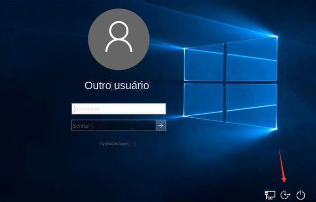 botão de facilidade de uso na tela de login do Windows