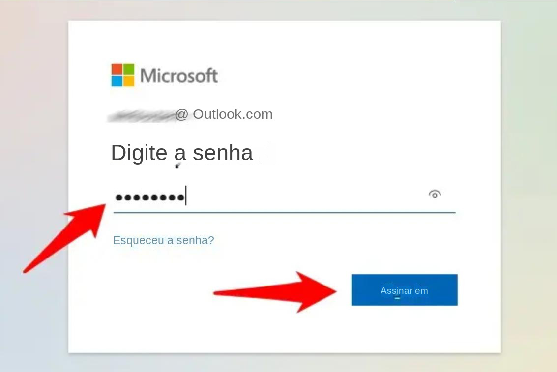 Caixa de diálogo de login da conta Microsoft/Outlook