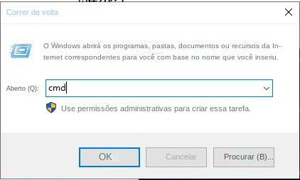 Execute a janela para abrir o prompt de comando