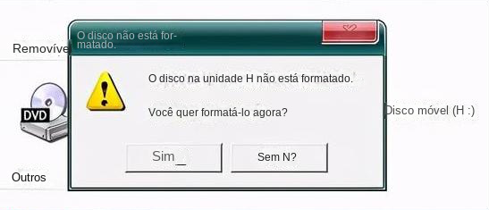 O disco não está formatado, deseja formatá-lo agora?