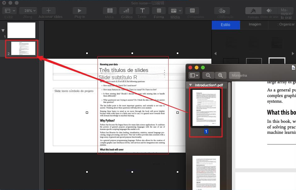 Importar páginas em PDF para o Keynote