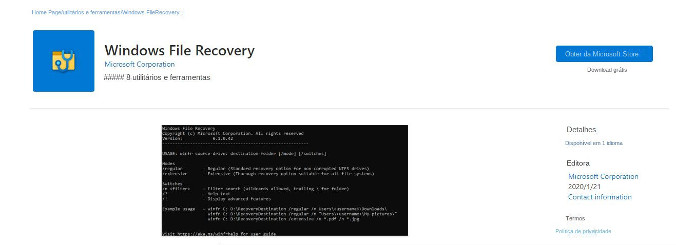 Faça o download do Windows File Recovery na loja do Windows