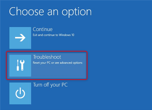 selecionar solução de problemas no modo de segurança do Windows