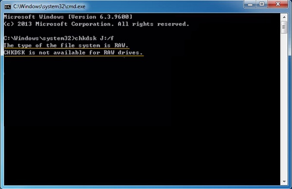 O CHKDSK não está disponível para unidades RAW