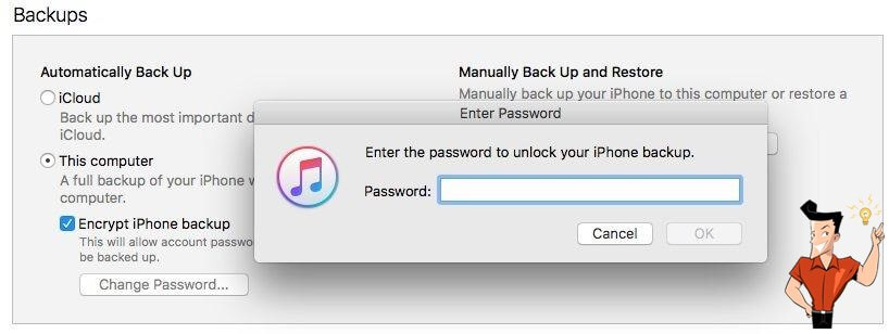 esqueci a senha de backup do iphone