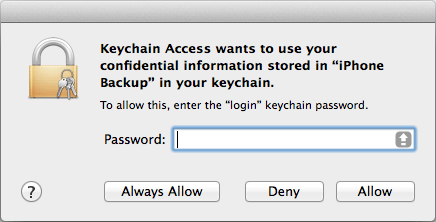mostrar a senha de backup do itunes no acesso ao chaveiro