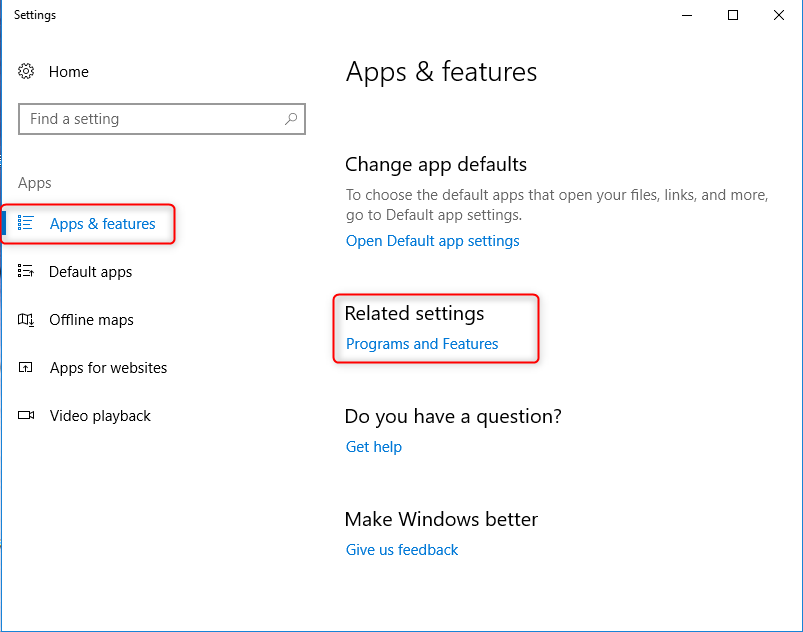 selecionar configurações relacionadas em aplicativos e recursos