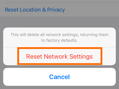 confirmar a redefinição das configurações de rede no iphone