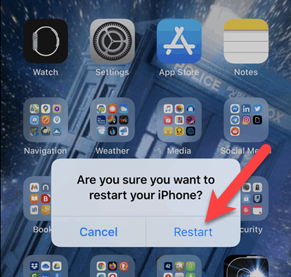 selecione para reiniciar o iphone após as configurações de rede