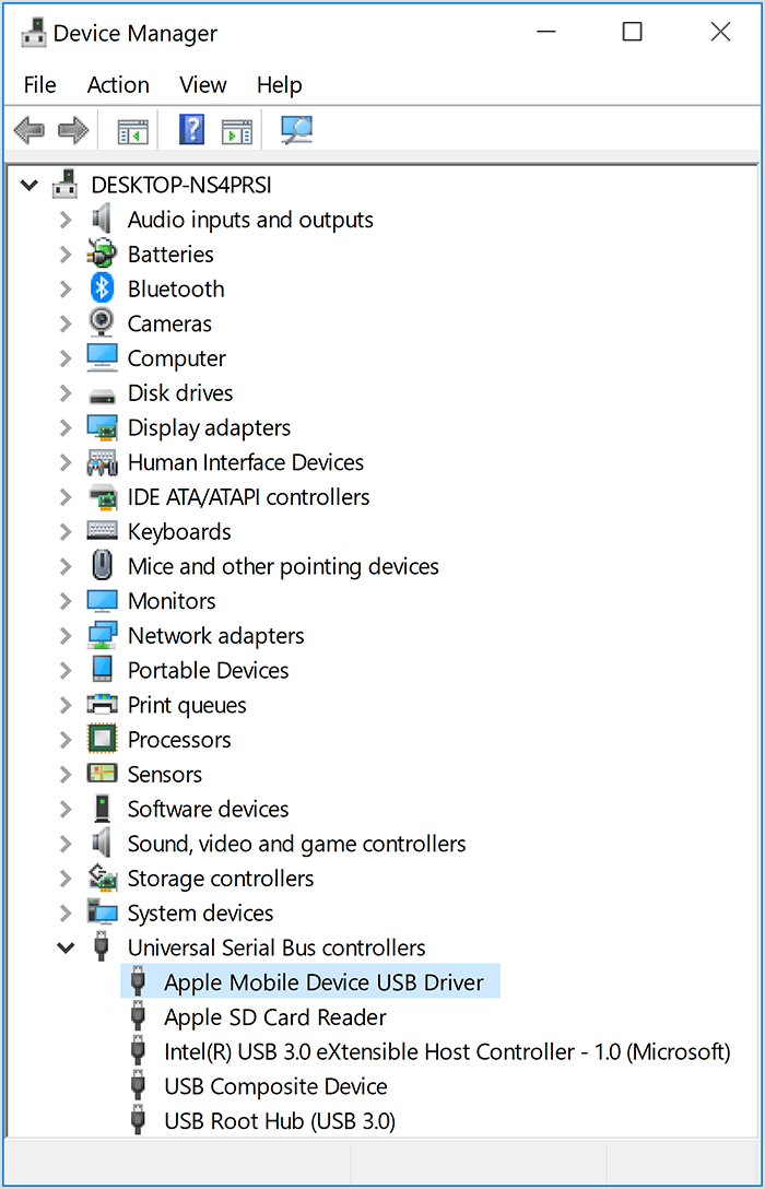 tente atualizar o driver usb da apple