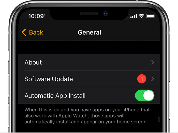 definido como atualização automática para o iwatch