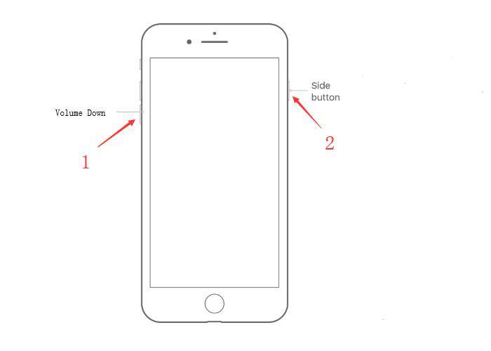 pressione o botão de diminuir o volume e o botão liga/desliga para reiniciar o iphone 7 à força