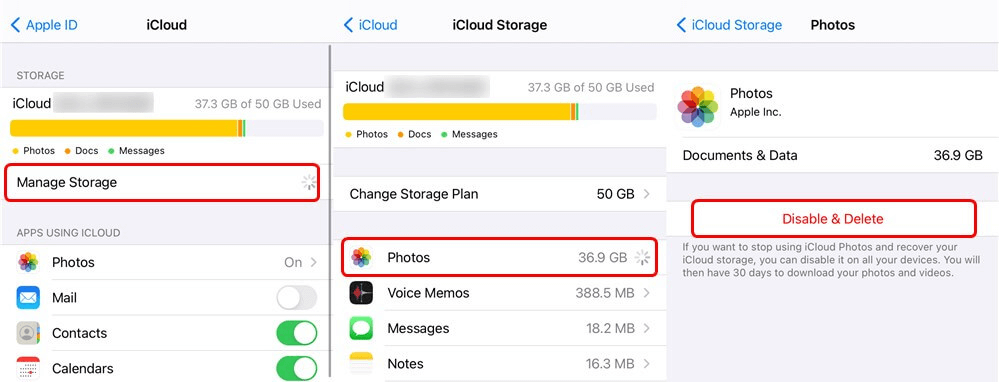 como desativar e excluir fotos do icloud
