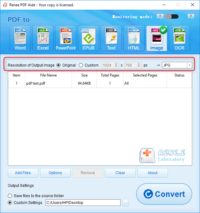 como converter PDF em jpeg com renee pdf aide