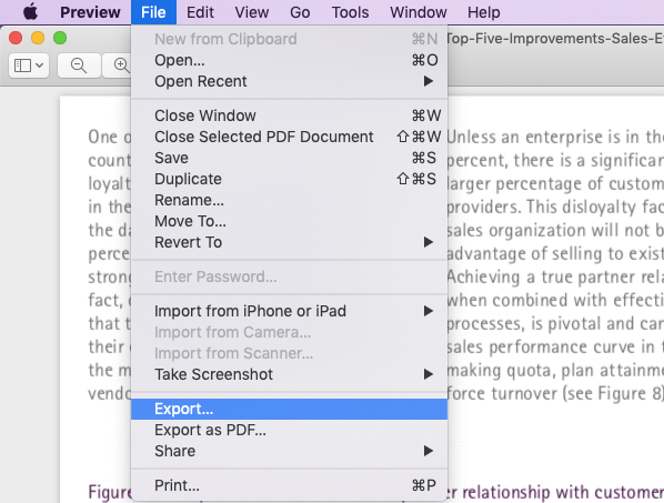 exportar o arquivo pdf na visualização do mac