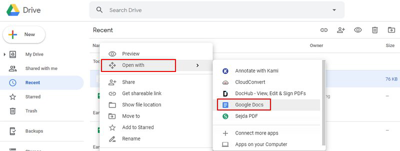 como copiar PDF para o Word com o Google Drive