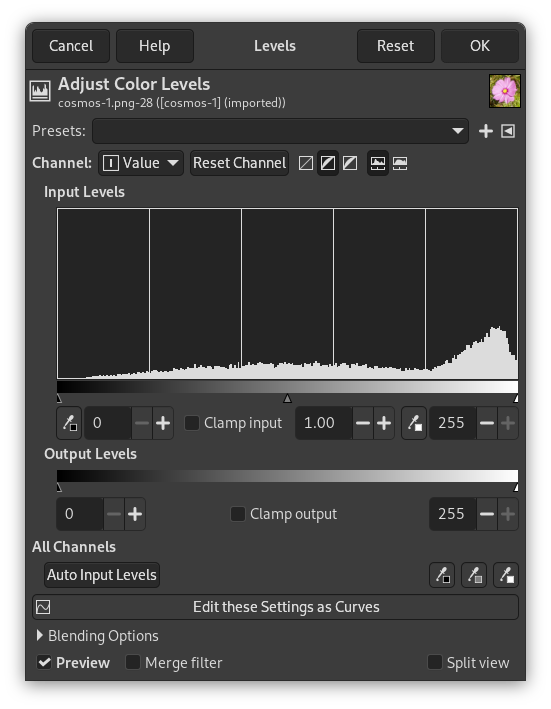 gimp cores níveis