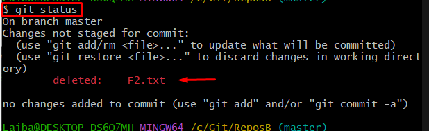 git status para mostrar arquivos deletados