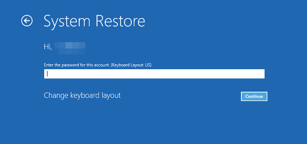 Solicitação de senha do Windows durante a restauração do sistema no WinRE