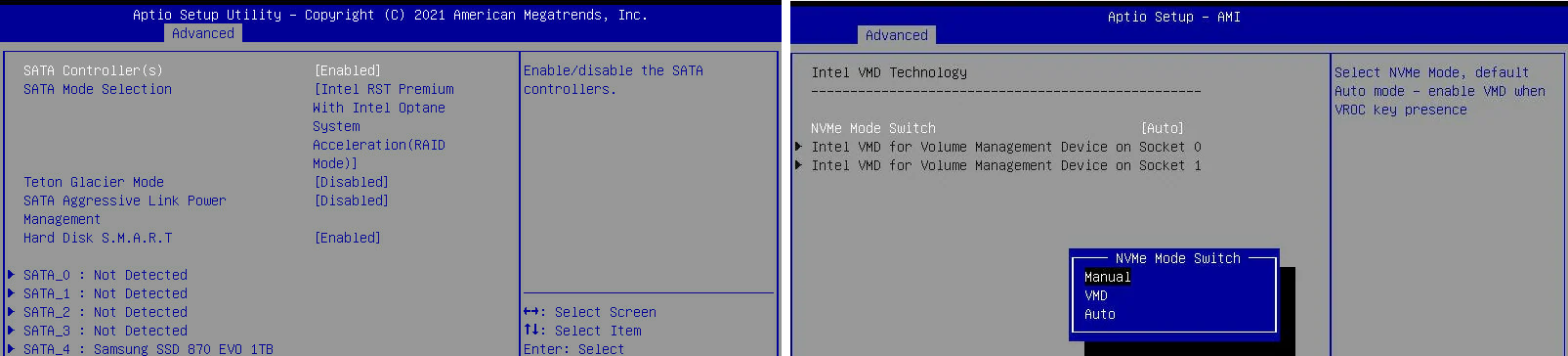 Alternar o modo Intel VMD ou RST na BIOS