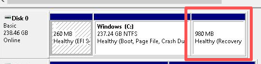 Partição de Recuperação do Windows no Gerenciamento de Disco