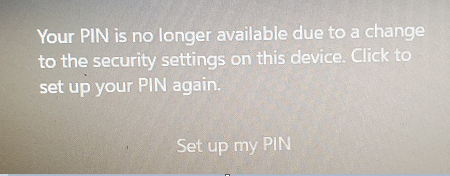 Windows Hello PIN indisponível