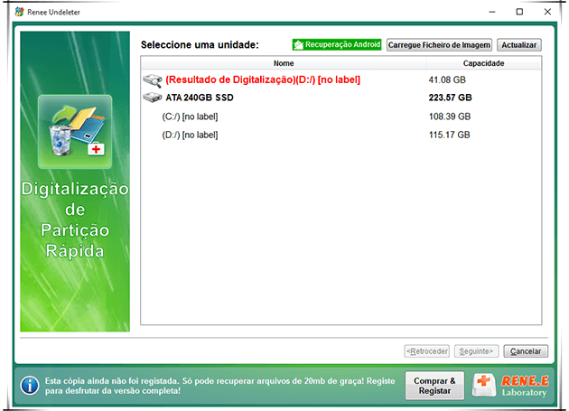 File Recovery Selecione o dispositivo de destino