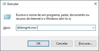 digite diskmgmt e clique em ok