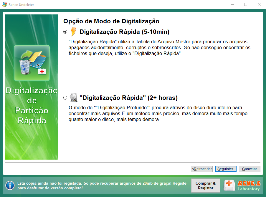 selecionar o modo de varredura rápida no renee undeleter