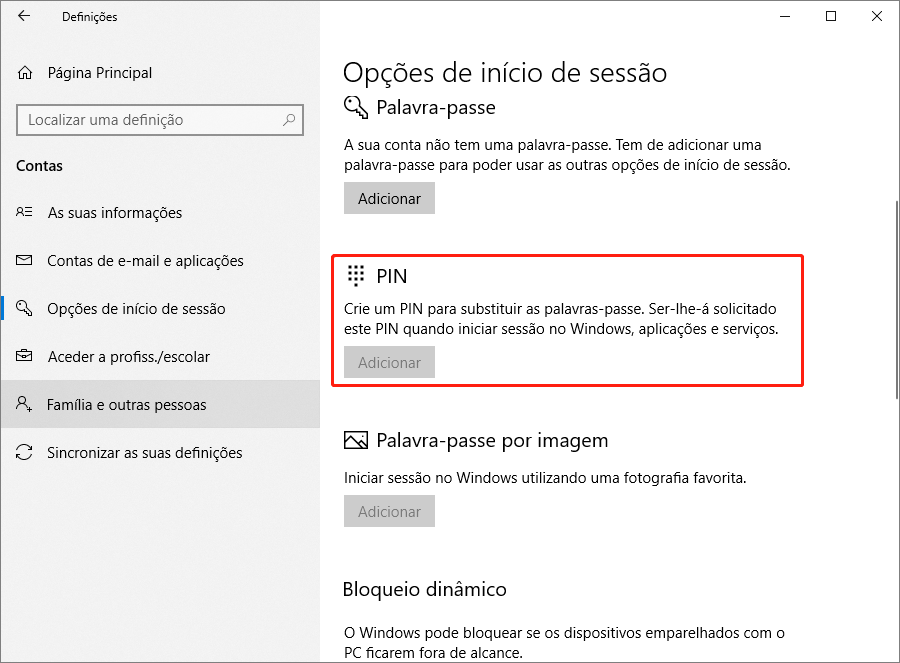 clique em Adicionar no item PIN