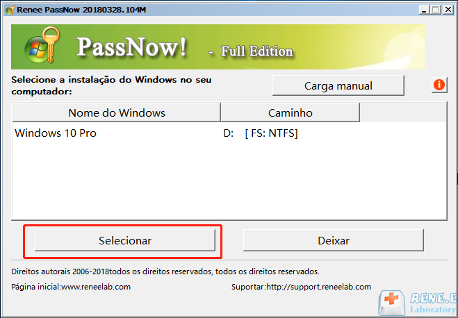 Selecione o sistema Windows de destino na lista