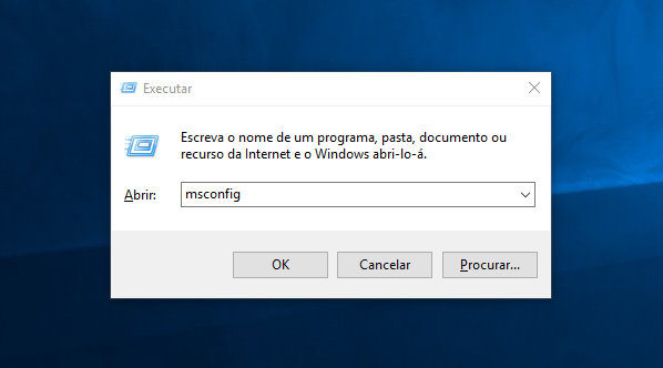 digite comando de msconfig