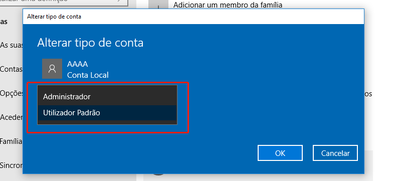 Alterar tipo de conta do Windows